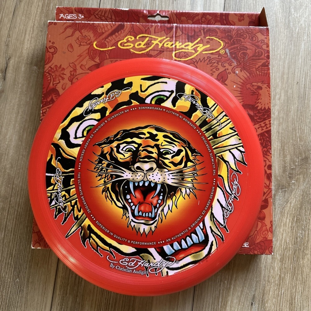 ED HARDY FRISBEE Orange Tiger  Original Box Ultimate Sport Disc 11 Inches RARE
